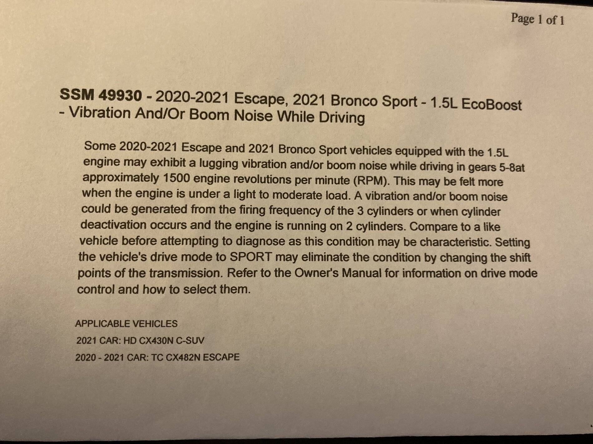 Ford Bronco Sport 1.5 EcoBoost - Transmission vibration/shudder/wobble (SSM 49930) 65754596-6853-4F2F-9C8C-120486161F4D